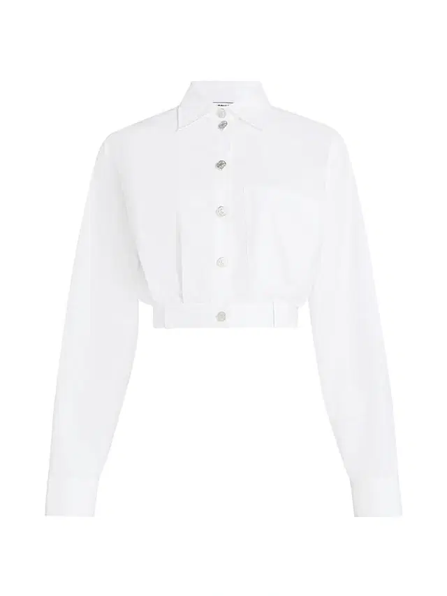 Women's Poplin Button-Up Crop Blouse - White Women's Poplin Button-Up Crop Blouse - White