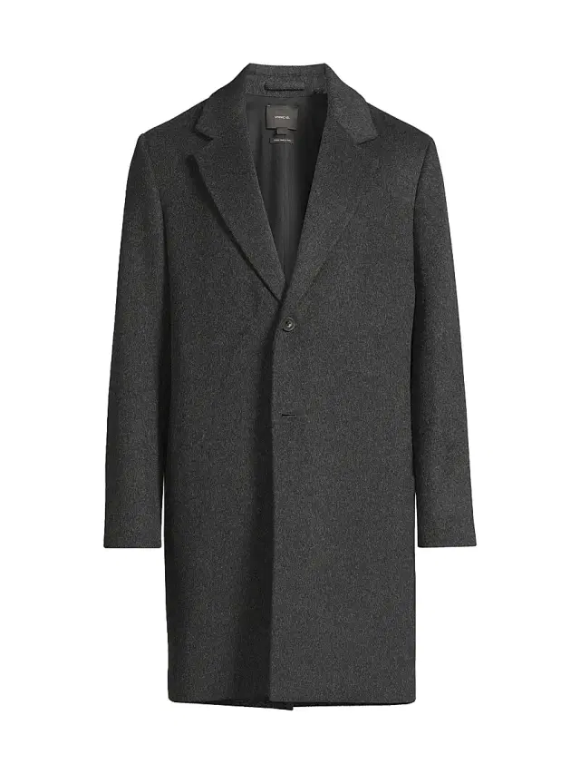 Vince Men's Notch Lapel Wool-Blend Coat - Charcoal