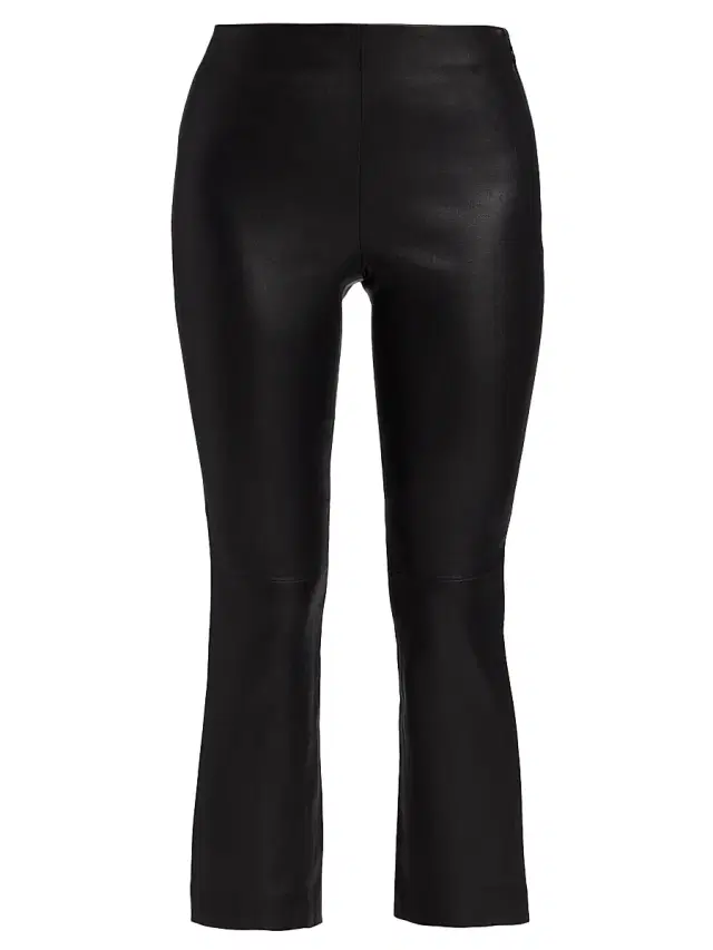 Vince Women's Cropped Leather Boot-Cut Pants - Black