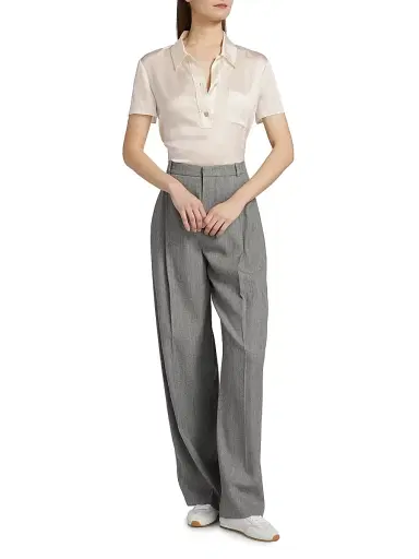 Vince Women's Silk Short-Sleeve Polo Top | Thumbnail 2