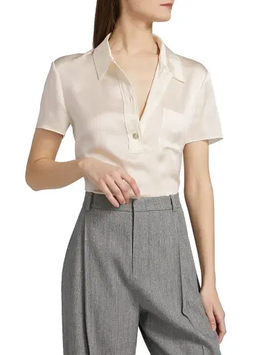 Vince Women's Silk Short-Sleeve Polo Top | Thumbnail 3