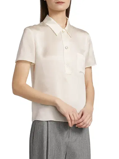 Vince Women's Silk Short-Sleeve Polo Top | Thumbnail 4