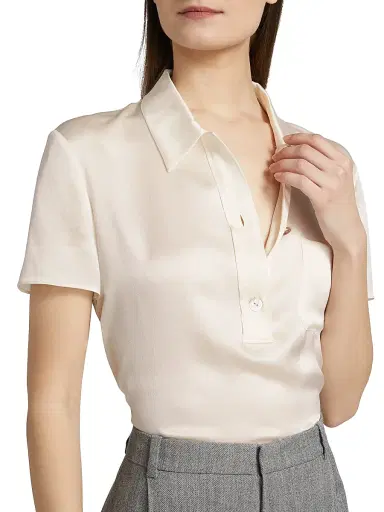 Vince Women's Silk Short-Sleeve Polo Top | Thumbnail 6