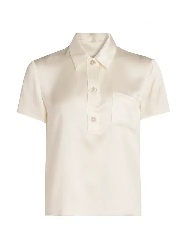 Vince Women's Silk Short-Sleeve Polo Top - Off White