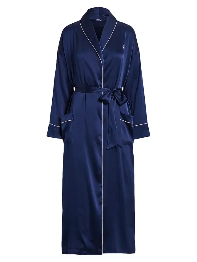 Polo Ralph Lauren Women's Belted Silk-Blend Robe - Navy