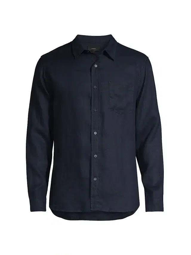 Vince Men's Linen Long-Sleeve Button-Up Shirt - Coastal - Size XXL