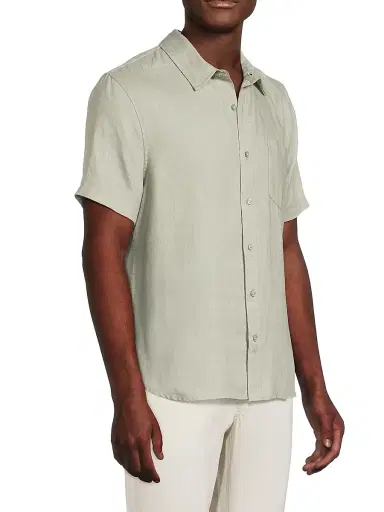 Vince Men's Linen Short-Sleeve Button-Front Shirt - Matcha | Thumbnail 4 Vince Men's Linen Short-Sleeve Button-Front Shirt - Matcha | Thumbnail 4