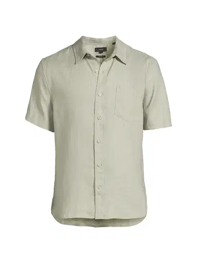 Vince Men's Linen Short-Sleeve Button-Front Shirt - Matcha | Thumbnail 1 Vince Men's Linen Short-Sleeve Button-Front Shirt - Matcha | Thumbnail 1