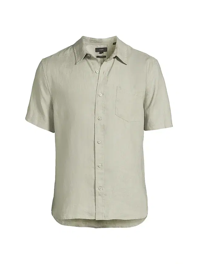 Vince Men's Linen Short-Sleeve Button-Front Shirt - Matcha