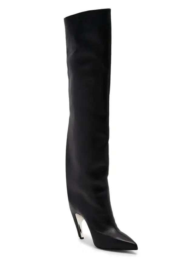 Women's Armadillo 105MM Leather Thigh-High Boots - Black Silver