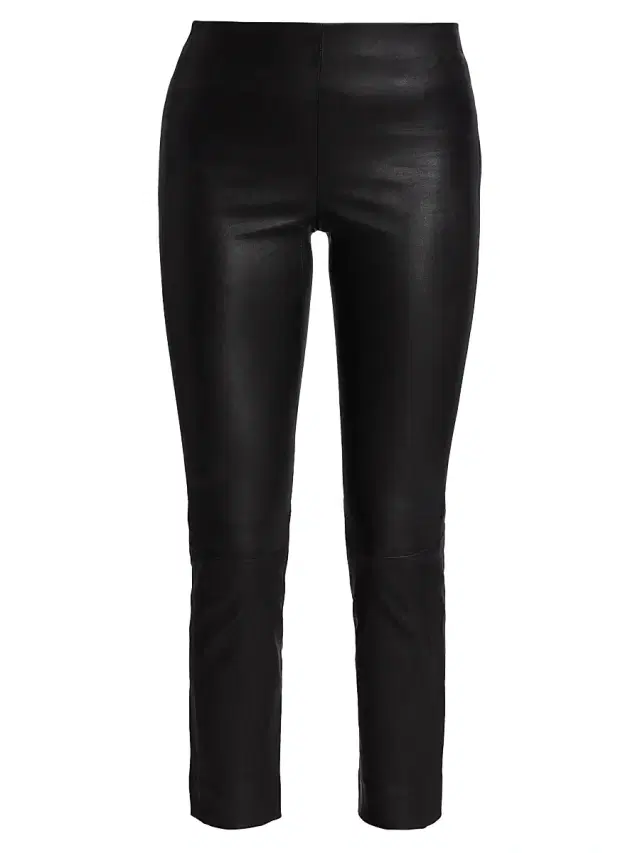Vince Women's Leather Slim-Fit Ankle Pants - Black