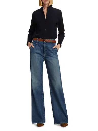 Nili Lotan Women's Anna High-Rise Stretch Wide-Leg Jeans - Classic Wash | Thumbnail 2