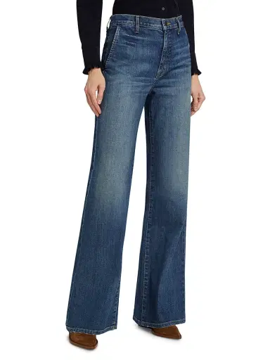Nili Lotan Women's Anna High-Rise Stretch Wide-Leg Jeans - Classic Wash | Thumbnail 4