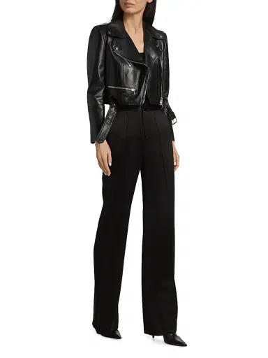 Alexander McQueen Women's Leather Crop Biker Jacket | Thumbnail 2 Alexander McQueen Women's Leather Crop Biker Jacket | Thumbnail 2