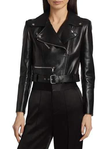 Alexander McQueen Women's Leather Crop Biker Jacket | Thumbnail 3 Alexander McQueen Women's Leather Crop Biker Jacket | Thumbnail 3