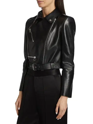 Alexander McQueen Women's Leather Crop Biker Jacket | Thumbnail 4 Alexander McQueen Women's Leather Crop Biker Jacket | Thumbnail 4