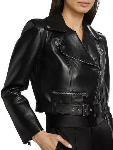 Alexander McQueen Women's Leather Crop Biker Jacket | Thumbnail 6 Alexander McQueen Women's Leather Crop Biker Jacket | Thumbnail 6