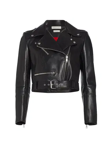 Alexander McQueen Women's Leather Crop Biker Jacket | Thumbnail 1 Alexander McQueen Women's Leather Crop Biker Jacket | Thumbnail 1