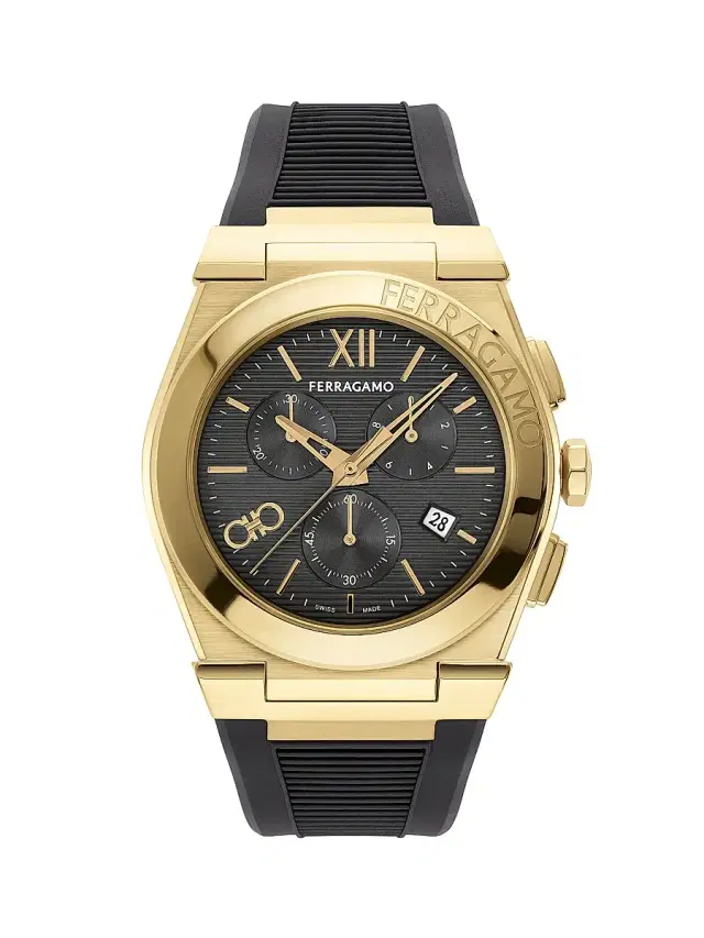 Men's Vega Chrono iP Yellow Gold-Plated Stainless Steel & Woven Strap Watch/42MM - Black Gold