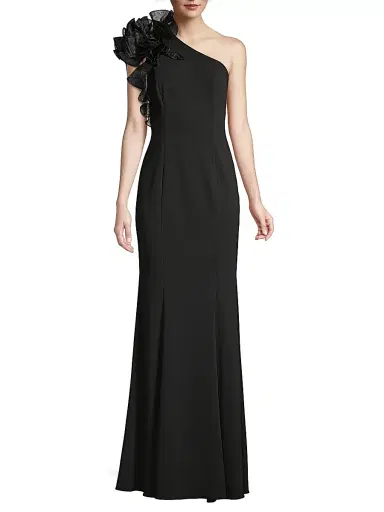Aidan Mattox Women's Organza Ruffle One-Shoulder Gown - Black - Size 12 | Thumbnail 2 Aidan Mattox Women's Organza Ruffle One-Shoulder Gown - Black - Size 12 | Thumbnail 2