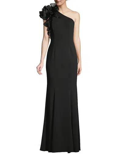Aidan Mattox Women's Organza Ruffle One-Shoulder Gown - Black - Size 12 | Thumbnail 3 Aidan Mattox Women's Organza Ruffle One-Shoulder Gown - Black - Size 12 | Thumbnail 3