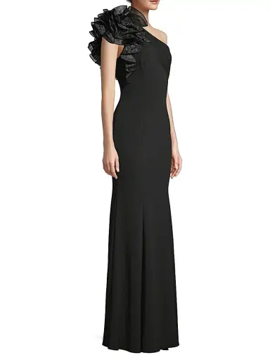 Aidan Mattox Women's Organza Ruffle One-Shoulder Gown - Black - Size 12 | Thumbnail 4 Aidan Mattox Women's Organza Ruffle One-Shoulder Gown - Black - Size 12 | Thumbnail 4