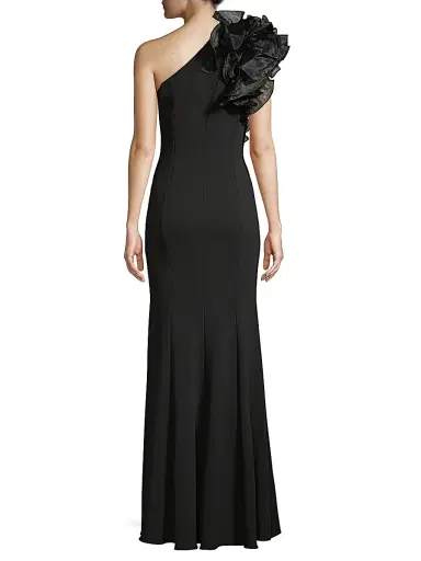 Aidan Mattox Women's Organza Ruffle One-Shoulder Gown - Black - Size 12 | Thumbnail 5 Aidan Mattox Women's Organza Ruffle One-Shoulder Gown - Black - Size 12 | Thumbnail 5