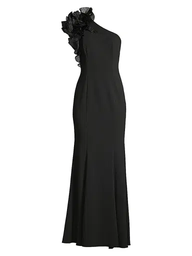 Aidan Mattox Women's Organza Ruffle One-Shoulder Gown - Black - Size 12 | Thumbnail 1 Aidan Mattox Women's Organza Ruffle One-Shoulder Gown - Black - Size 12 | Thumbnail 1