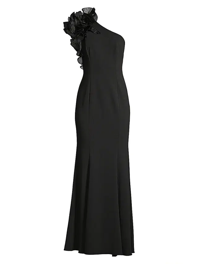 Aidan Mattox Women's Organza Ruffle One-Shoulder Gown - Black