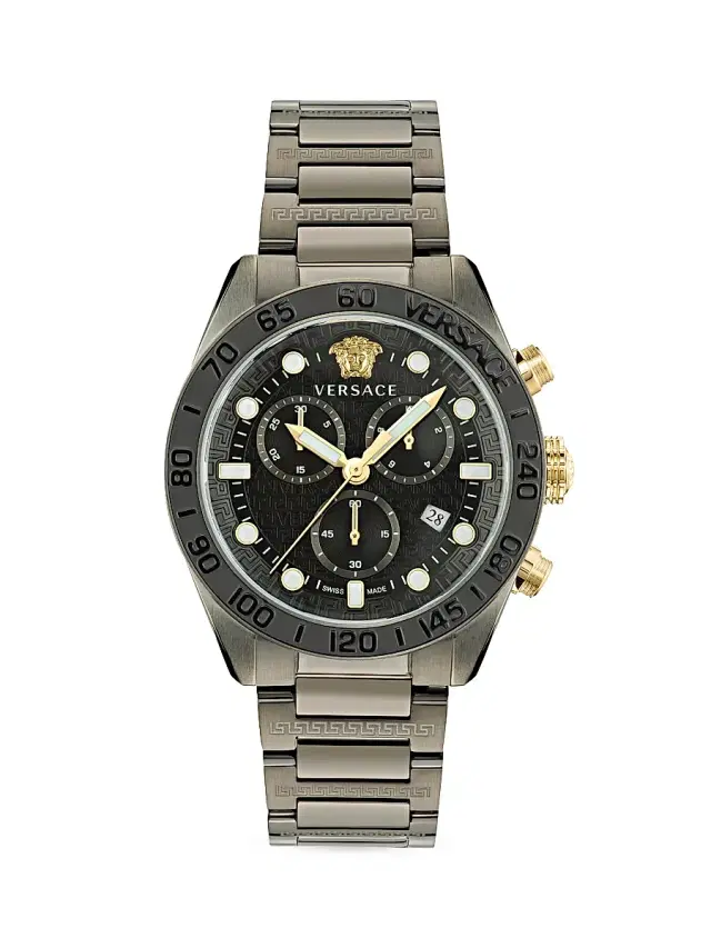 Men's Unisex Greca Dome Chrono Gunmetal Stainless Steel Watch - Gun Metal Men's Unisex Greca Dome Chrono Gunmetal Stainless Steel Watch - Gun Metal