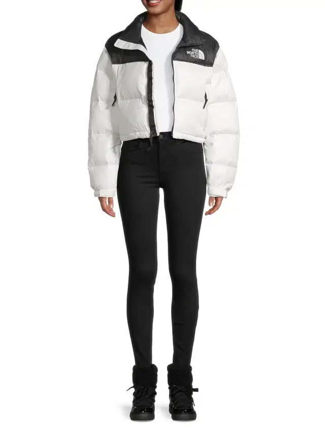 The North Face Women's Nuptse Cropped Down Puffer Jacket - Gardenia White Black