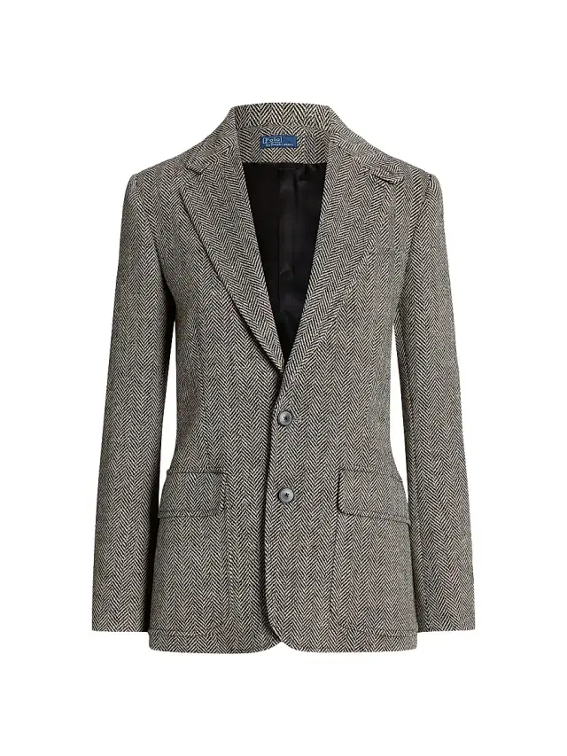 Polo Ralph Lauren Women's Linen-Blend Herringbone Single-Breasted Blazer - Black Cream Herringbone