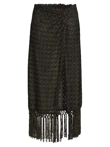 Ramy Brook Women's Gaia Zig-Zag Metallic Tassel Midi-Skirt - Black Gold Zig Zag | Thumbnail 1 Ramy Brook Women's Gaia Zig-Zag Metallic Tassel Midi-Skirt - Black Gold Zig Zag | Thumbnail 1