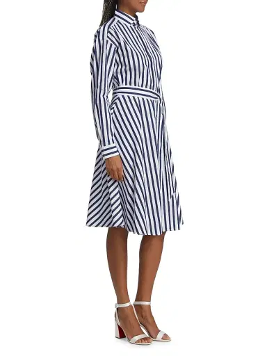 Polo Ralph Lauren Women's Ela Belted Stripe Cotton Shirtdress - Navy White | Thumbnail 4