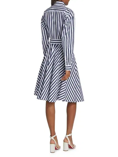 Polo Ralph Lauren Women's Ela Belted Stripe Cotton Shirtdress - Navy White | Thumbnail 5