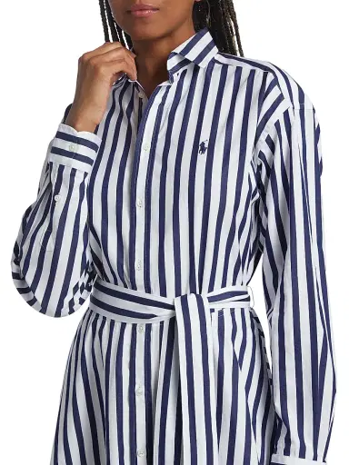 Polo Ralph Lauren Women's Ela Belted Stripe Cotton Shirtdress - Navy White | Thumbnail 6