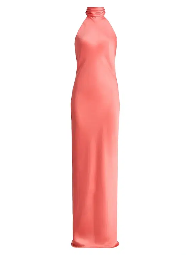 Ramy Brook Women's Tatiana High-Neck Satin Gown - Coral