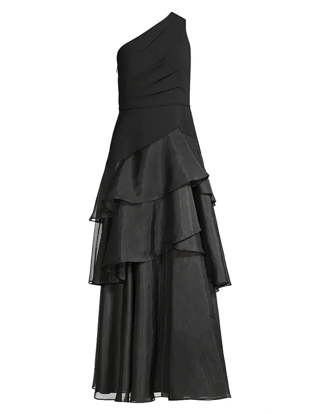Aidan Mattox Women's One-Shoulder Tiered Gown - Black