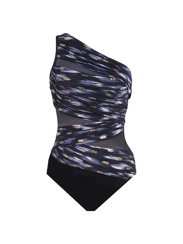 Miraclesuit Swim Women's Bronze Reign Jena One-Shoulder One-Piece Swimsuit - Black Multi