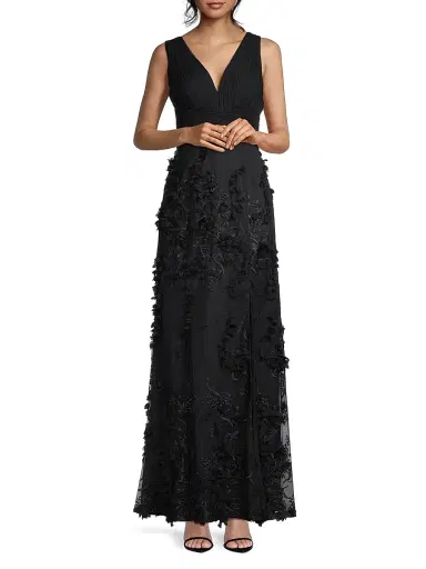 Aidan Mattox Women's Flower Appliqué Mermaid Gown - Black - Size 10 | Thumbnail 2