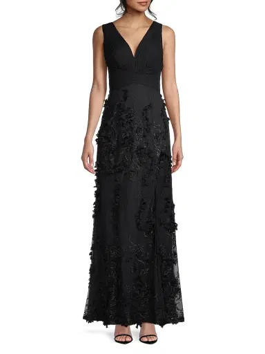 Aidan Mattox Women's Flower Appliqué Mermaid Gown - Black - Size 10 | Thumbnail 3
