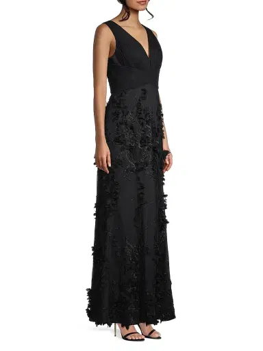 Aidan Mattox Women's Flower Appliqué Mermaid Gown - Black - Size 10 | Thumbnail 4