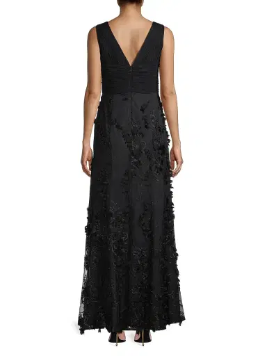 Aidan Mattox Women's Flower Appliqué Mermaid Gown - Black - Size 10 | Thumbnail 5