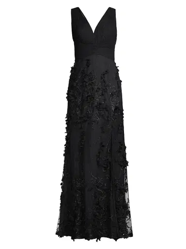 Aidan Mattox Women's Flower Appliqué Mermaid Gown - Black - Size 10 | Thumbnail 1