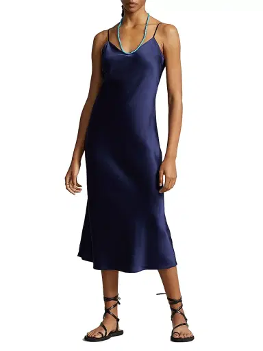 Polo Ralph Lauren Women's Sleeveless Silk Midi-Dress - Newport Navy | Thumbnail 2