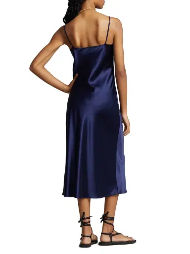 Polo Ralph Lauren Women's Sleeveless Silk Midi-Dress - Newport Navy | Thumbnail 3