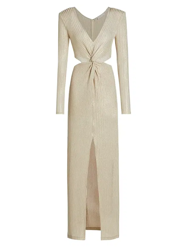 Ramy Brook Women's Sierra Metallic Rib-Knit Knotted Maxi Dress - Soft Gold Foil Rib