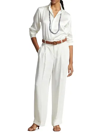 Polo Ralph Lauren Women's Silk Classic-Fit Shirt - Trophy Cream | Thumbnail 2