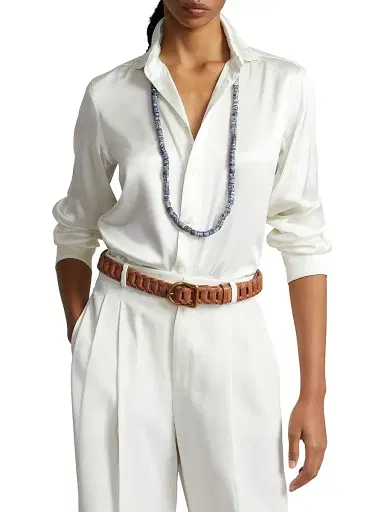 Polo Ralph Lauren Women's Silk Classic-Fit Shirt - Trophy Cream | Thumbnail 3