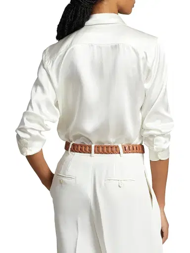 Polo Ralph Lauren Women's Silk Classic-Fit Shirt - Trophy Cream | Thumbnail 4
